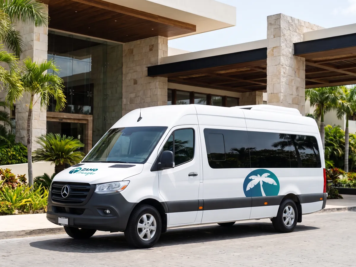 Mercedes-Benz Sprinter de Zamo Transfer en la entrada de un hotel